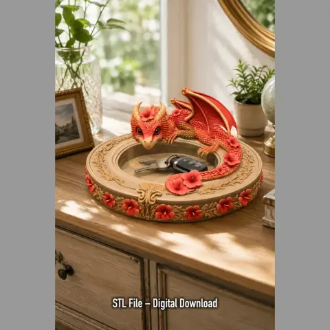 Red Hibiscus Dragon Bowl STl File for 3D Print