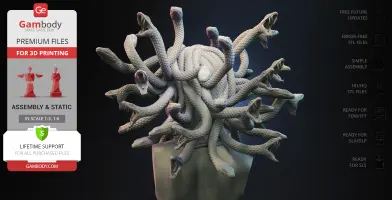 3D Medusa bust with detailed snake hair, ready for 3D printing.