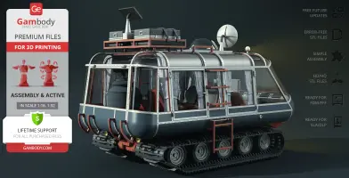 A detailed 3D model of an Off-World Chariot ATV with tank-like tracks and a futuristic design.