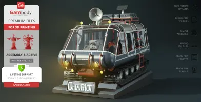 A detailed 3D model of an off-road, tracked ATV labeled 'Chariot' from Lost in Space, designed for 3D printing.
