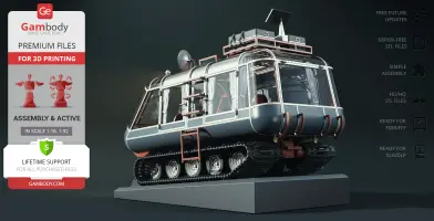 Futuristic tracked ATV with glass cabin and antennas, designed for off-world exploration.