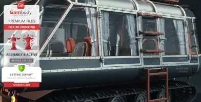 Futuristic ATV model with tracks, windows, and seats inside, designed for 3D printing from Gambody.