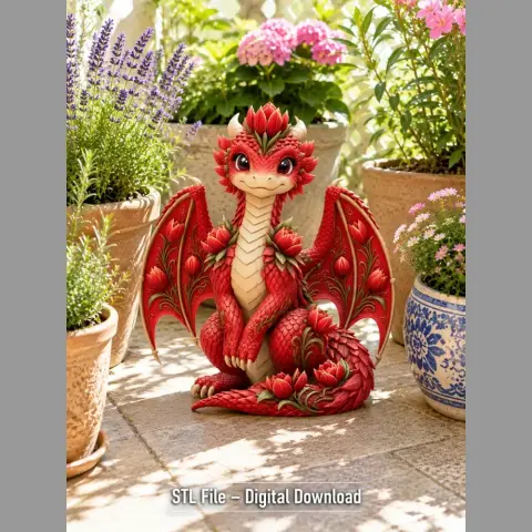 Crimson Tulip Dragon STL File for 3D Print