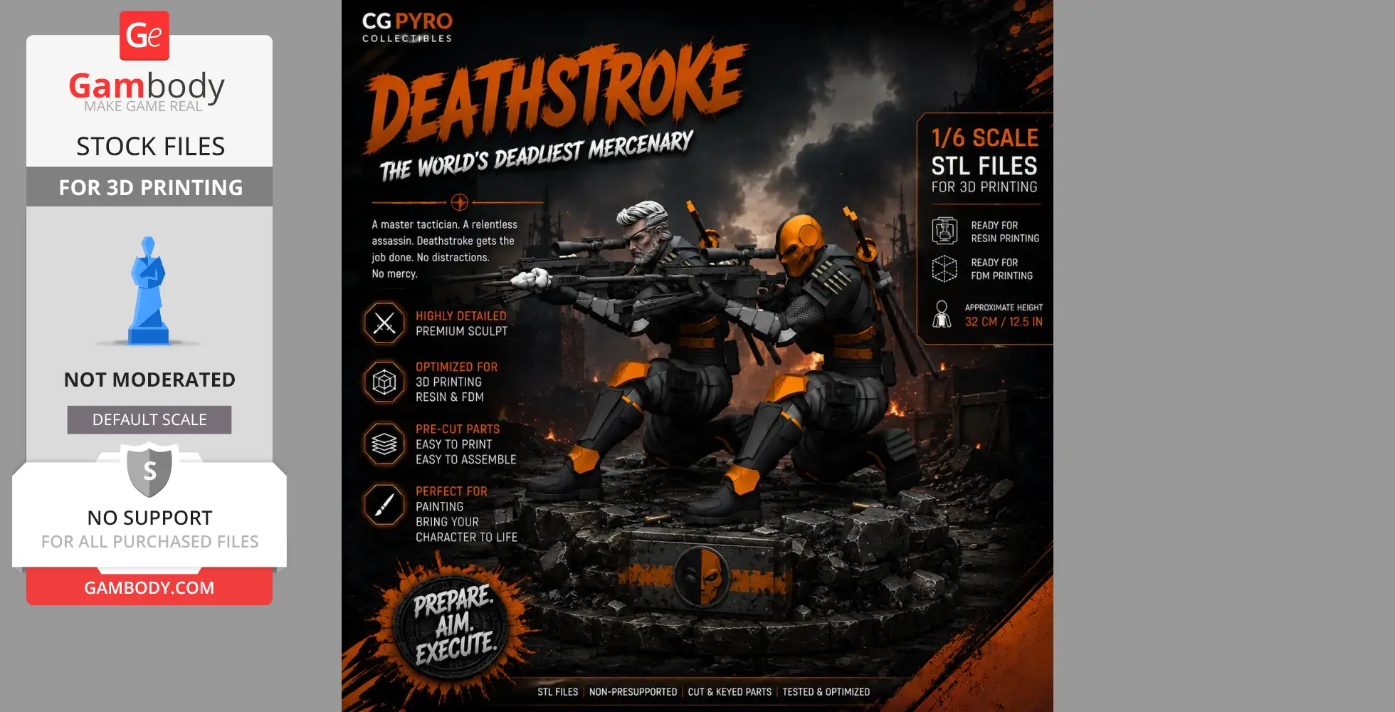 A detailed 3D model of two armored figures with guns, ready for 3D printing, based on the character Deathstroke.