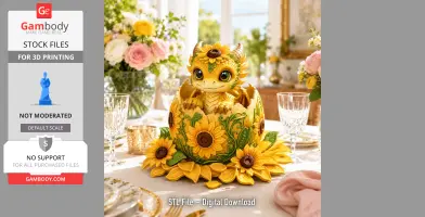 Sunflower Baby Dragon in Egg STL File for 3D Print