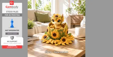 Sunflower Baby Dragon in Egg STL File for 3D Print