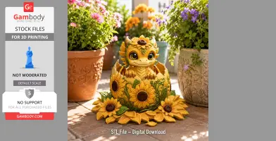 Sunflower Baby Dragon in Egg STL File for 3D Print