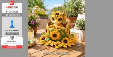 Sunflower Baby Dragon in Egg STL File for 3D Print