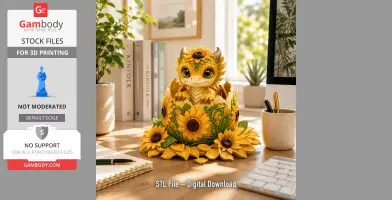 Sunflower Baby Dragon in Egg STL File for 3D Print