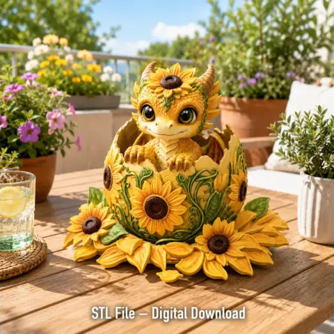 Sunflower Baby Dragon in Egg STL File for 3D Print