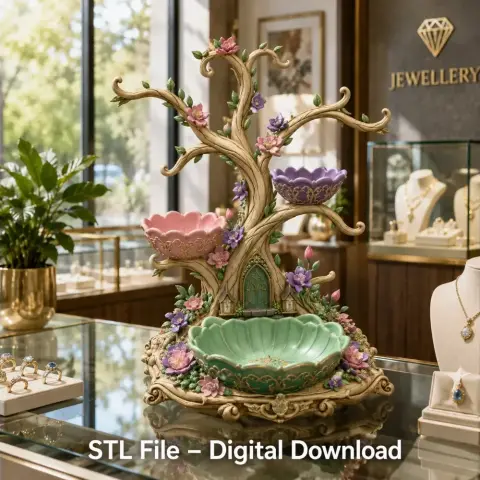 Enchanted Blossom Jewelry Tree STL File for 3D Print