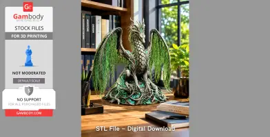 A detailed 3D model of an Ancient Willow Dragon with leafy wings, sitting on a wooden desk.