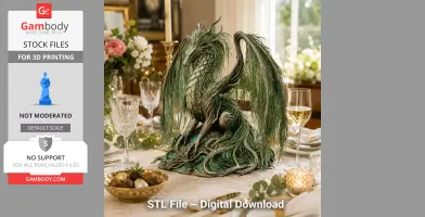 A detailed willow dragon model with leafy wings, sitting elegantly on a decorated dining table.