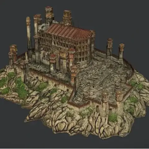 Detailed 3D model of King's Landing from Game of Thrones, featuring towers and a fortress.