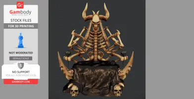 A detailed 3D model of a skeletal throne with horns and skulls, inspired by Masters of the Universe.