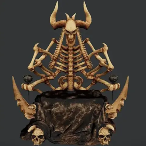 Ornate, skeletal throne with horns and skulls, designed for 3D printing from Masters of the Universe.