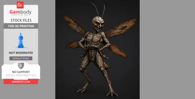 A menacing, humanoid insect with tattered wings and antennae, standing with folded arms.