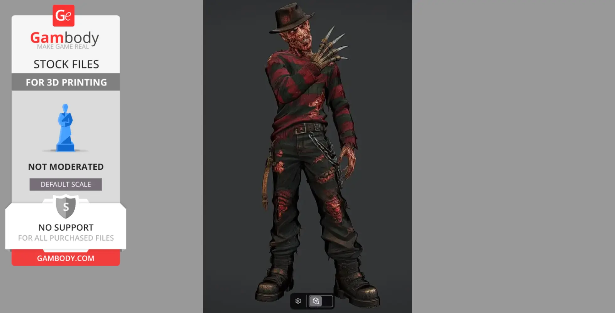 A detailed, weathered figure in a striped sweater and hat, with clawed glove and burned skin texture.