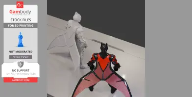 Two Batman-inspired 3D models: one white, and the other in glossy red and black armor.