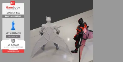 Two detailed 3D Batman models in Hellbat armor, one unpainted and one in red and black.