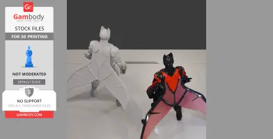 Two Batman figures in Hellbat Armor, one unpainted and the other in black and red, with extended wings.