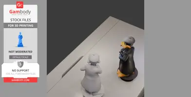 3D models of Daffy Duck as a mobster, wearing a hat and coat, one painted and one unpainted.