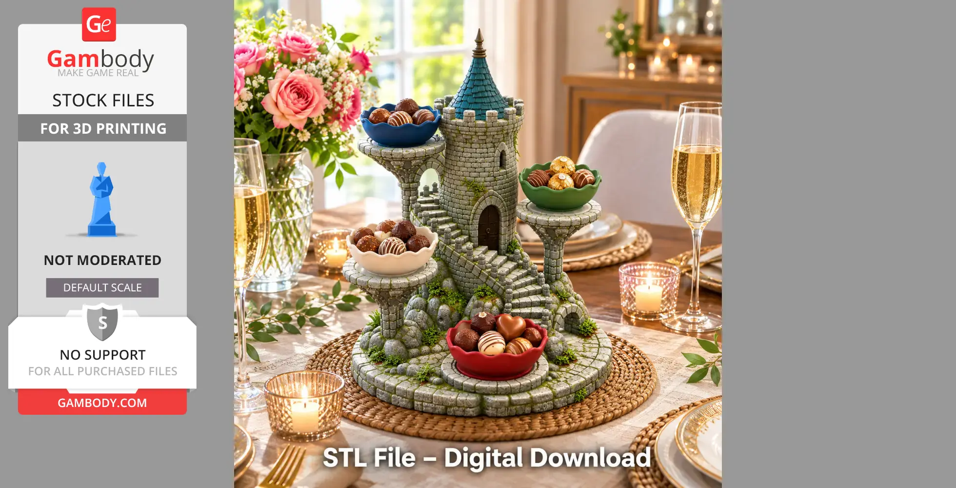 A fantasy castle-shaped organizer with staircases and turrets, used to hold trinkets or treats.