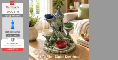 A miniature fantasy castle with stairs and bowl holders, designed for organizing keys and trinkets.