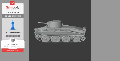 3D model of a detailed tank, side view, labeled for 3D printing by Gambody.