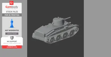 A detailed 3D model of a tank with a turret and tracks, designed for 3D printing.