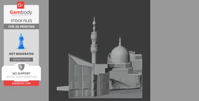 3D model of an architectural structure featuring a dome and minaret, designed for 3D printing.