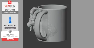 A mug designed with an ibex head on the handle, intended for 3D printing.