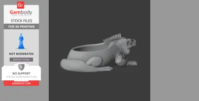 3D model of an iguana-shaped bowl and wall hook for 3D printing.