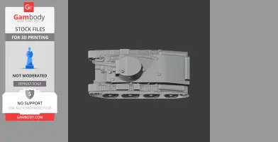 Gray 3D model of a 10TP tank, side view, showing detailed tracks and turret, for 3D printing.
