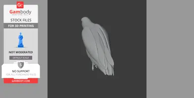 A 3D model of an African Grey Parrot, showcasing detailed wing feathers, designed for printing.