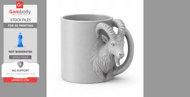 A 3D rendering of a mug featuring an ibex head as the handle.