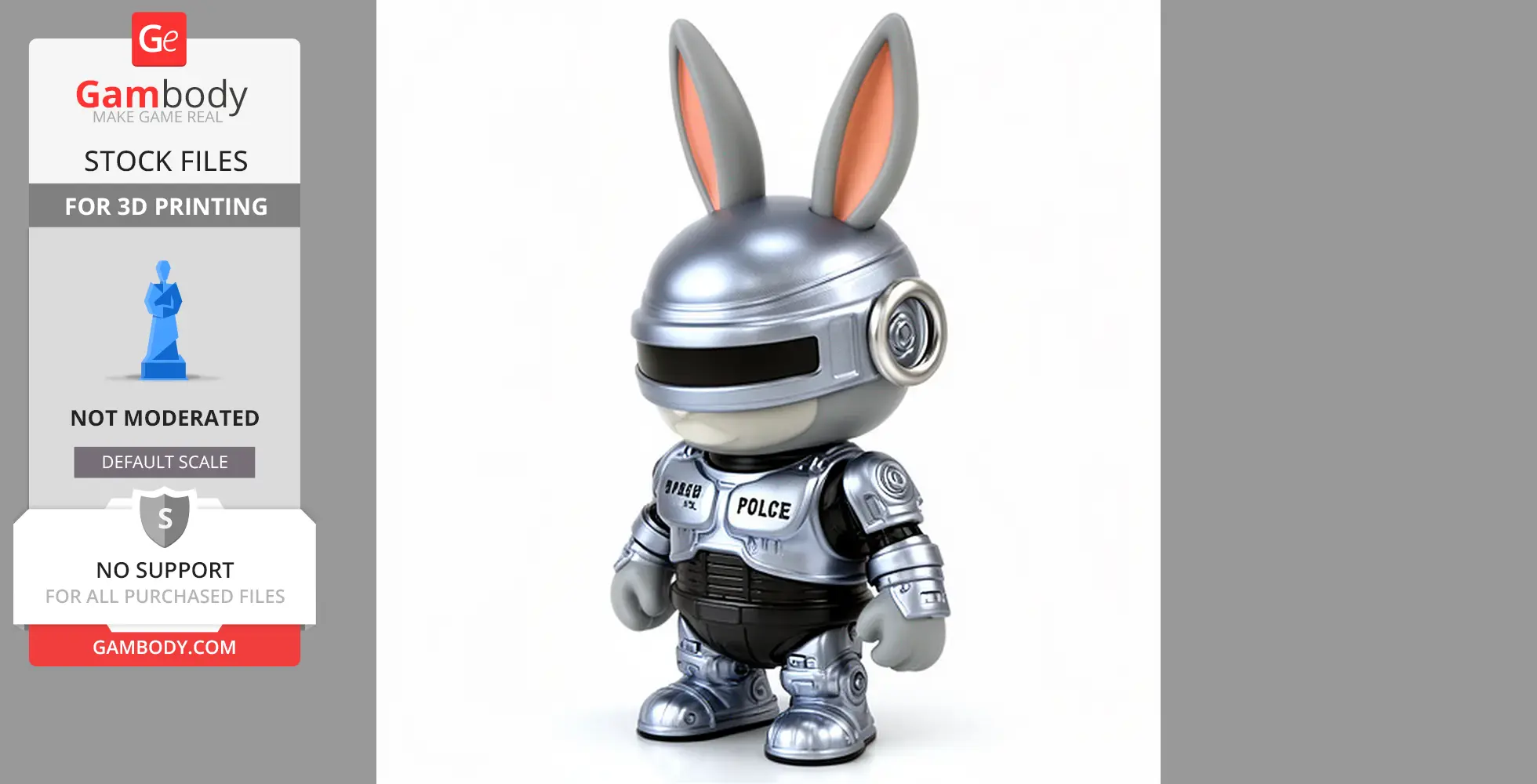 A bust of a cartoon rabbit wearing futuristic police armor, blending character features with robot elements.