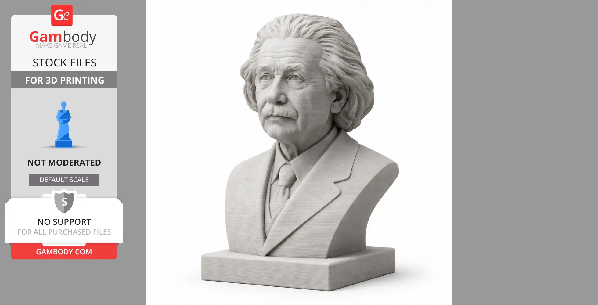 3D printable bust of a historical figure wearing a suit and tie with detailed hair texture.
