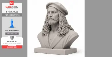 A 3D printed bust of a historical figure with long curly hair and a beard, wearing a beret and robe.