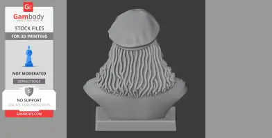 3D model of a bust with long wavy hair under a beret, viewed from the back.