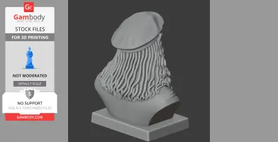 A 3D bust model of Albrecht Durer with detailed wavy hair and a cap, designed for 3D printing.