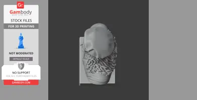 Top view of a 3D bust model with detailed curly hair and helmet, designed for 3D printing.
