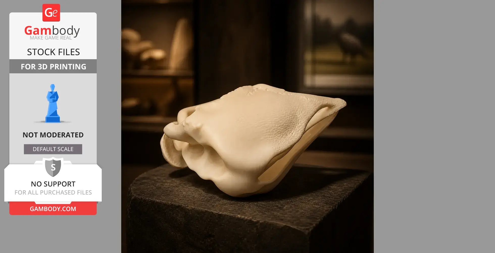 A 3D-printed Aepyornis maximus skull replica on display, showcasing detailed texture and contours.