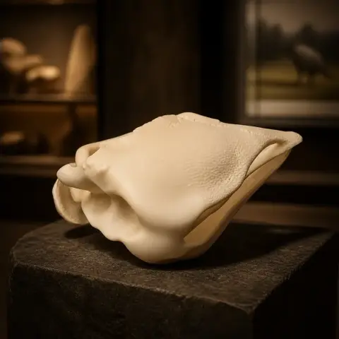 A detailed 3D print of an Aepyornis maximus skull replica on display.