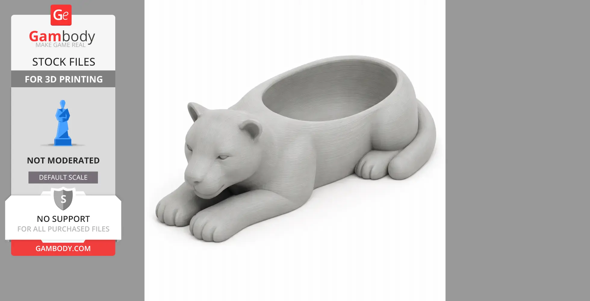 A 3D model of a jaguar-shaped bowl, designed as a wall hook for printing.
