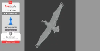 A 3D model of a flying American White Pelican with wings spread wide for 3D printing.