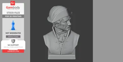 3D bust of a historical figure in a cap, detailed coat, and scarf, designed for 3D printing.