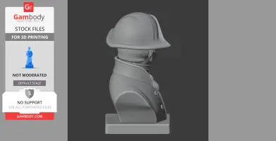 A 3D printed bust of a historical figure in a warrior helmet and coat, seen from the side.
