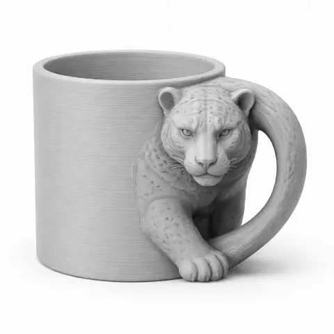 Jaguar-themed mug with handle shaped like a jaguar, posed as if prowling.
