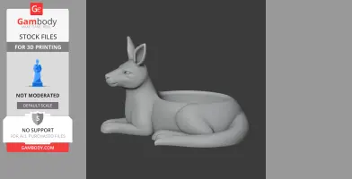 3D model of a kangaroo-shaped bowl and wall hook, lying down with its ears perked up.